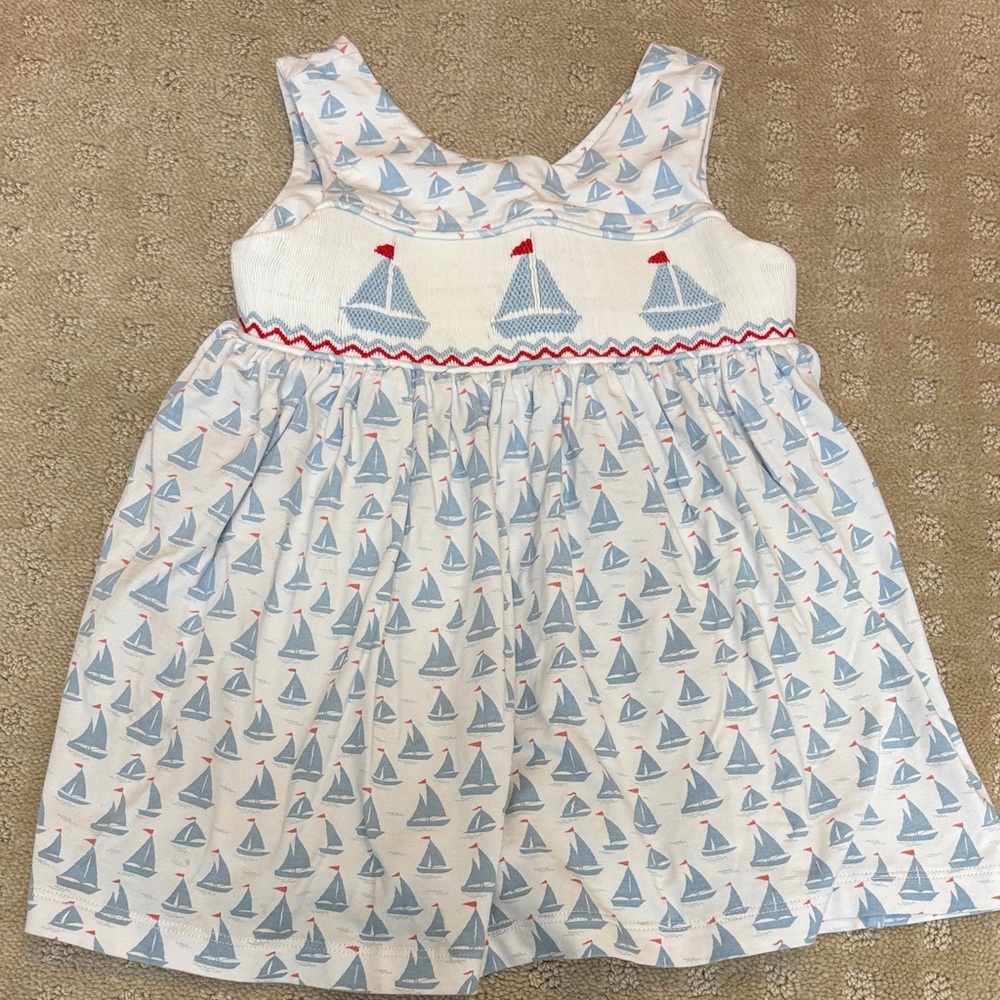 Delaney Blue & White Sailboat Smocked Tank Dress for Kids